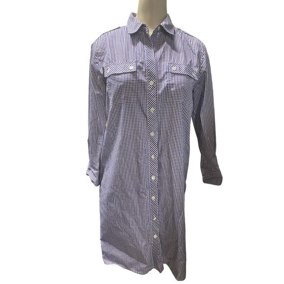 Theory Women's Size 4 Blue White Purple Long Sleeve Button Down Dress Midi - Picture 1 of 7